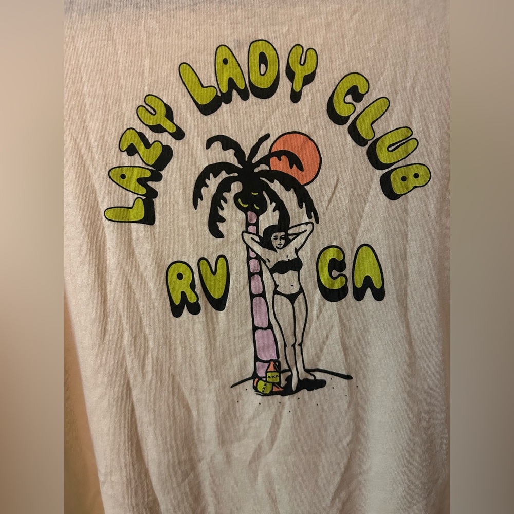 RVCA Lazy Lady Club Tee in White with Black and Orange Accents